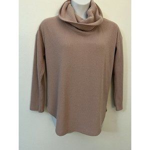 LOFT Womens Waffle Knit Top Pink Long Sleeve Cowl Neck Pullover Stretch Large L